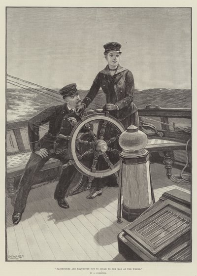 Passengers are requested not to speak to the Man at the Wheel by Amedee Forestier